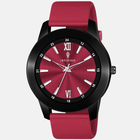 IMPERIOUS - THE ROYAL WAY Watches for Men Round Analogue Stainless Steel Dial Men Watch with Silicon Adjustable Strap Watches for Mens (Maroon)