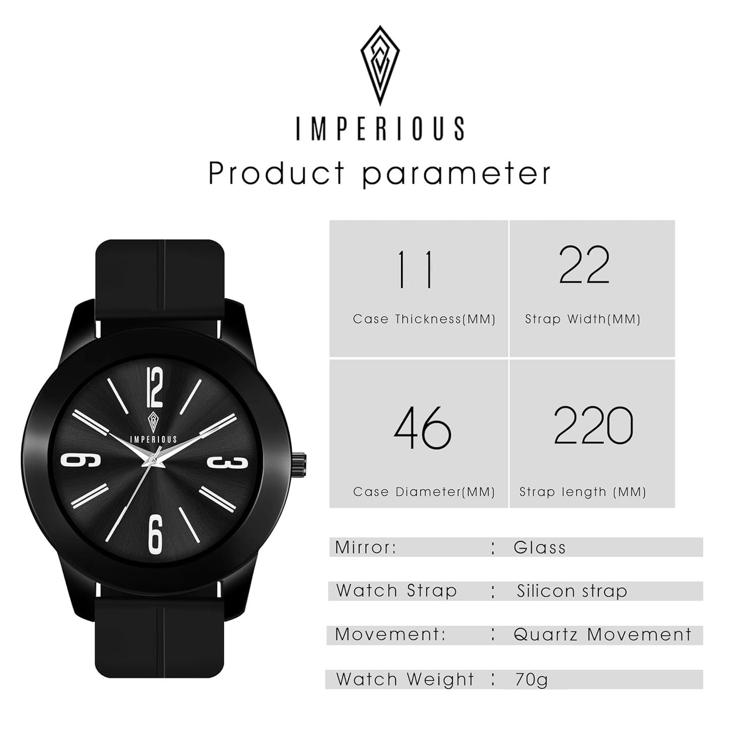IMPERIOUS - THE ROYAL WAY Watches for Men Round Analogue Stainless Steel Dial Men Watch with Silicon Adjustable Magnetic Clasp Strap Watches for Mens (Black)