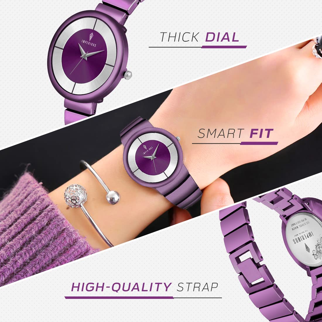Imperious Wrist Watch for Women, Branded Stylish Analogue Dial Ladies Watch - Water Resistant, Stainless Steel & Classy Purple
