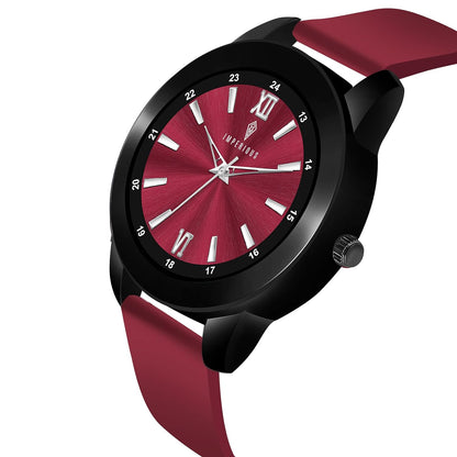 IMPERIOUS - THE ROYAL WAY Watches for Men Round Analogue Stainless Steel Dial Men Watch with Silicon Adjustable Strap Watches for Mens (Maroon)