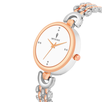 IMPERIOUS - THE ROYAL WAY Women's Round Dial Quartz Movement Studded Dial Watch | Analogue Quartz Movement Ladies Watch | Silver