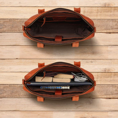 Pure Leather Office Briefcase Messenger Laptop Bag (Brown - 16 inch )