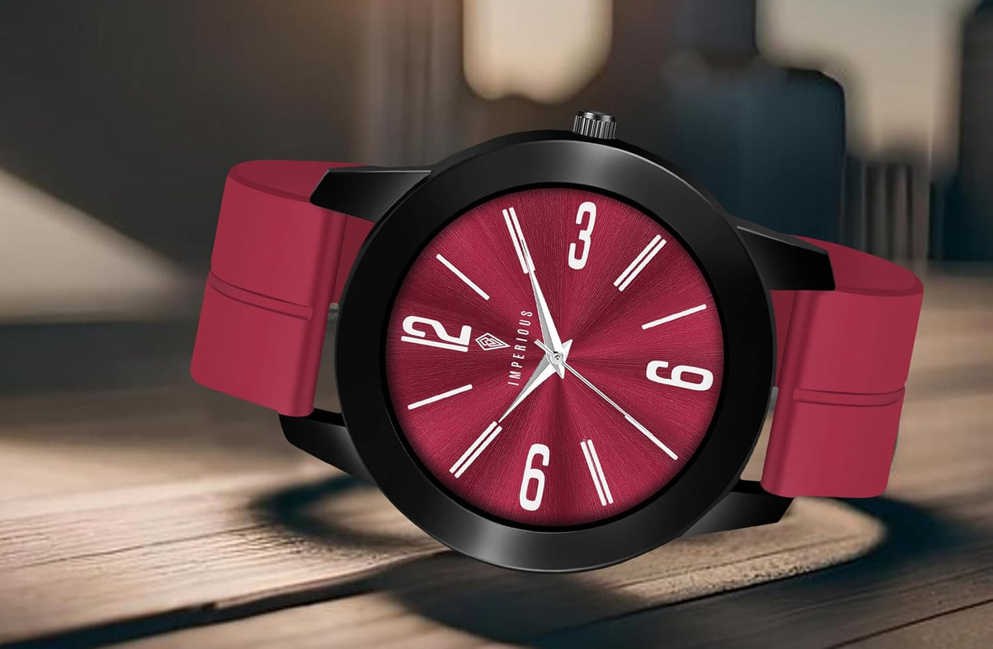 IMPERIOUS - THE ROYAL WAY Watches for Men Round Analogue Stainless Steel Dial Men Watch with Silicon Adjustable Magnetic Clasp Strap Watches for Mens (Maroon)