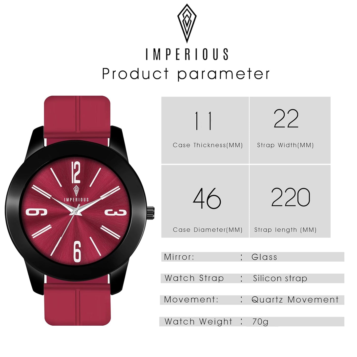 IMPERIOUS - THE ROYAL WAY Watches for Men Round Analogue Stainless Steel Dial Men Watch with Silicon Adjustable Magnetic Clasp Strap Watches for Mens (Maroon)