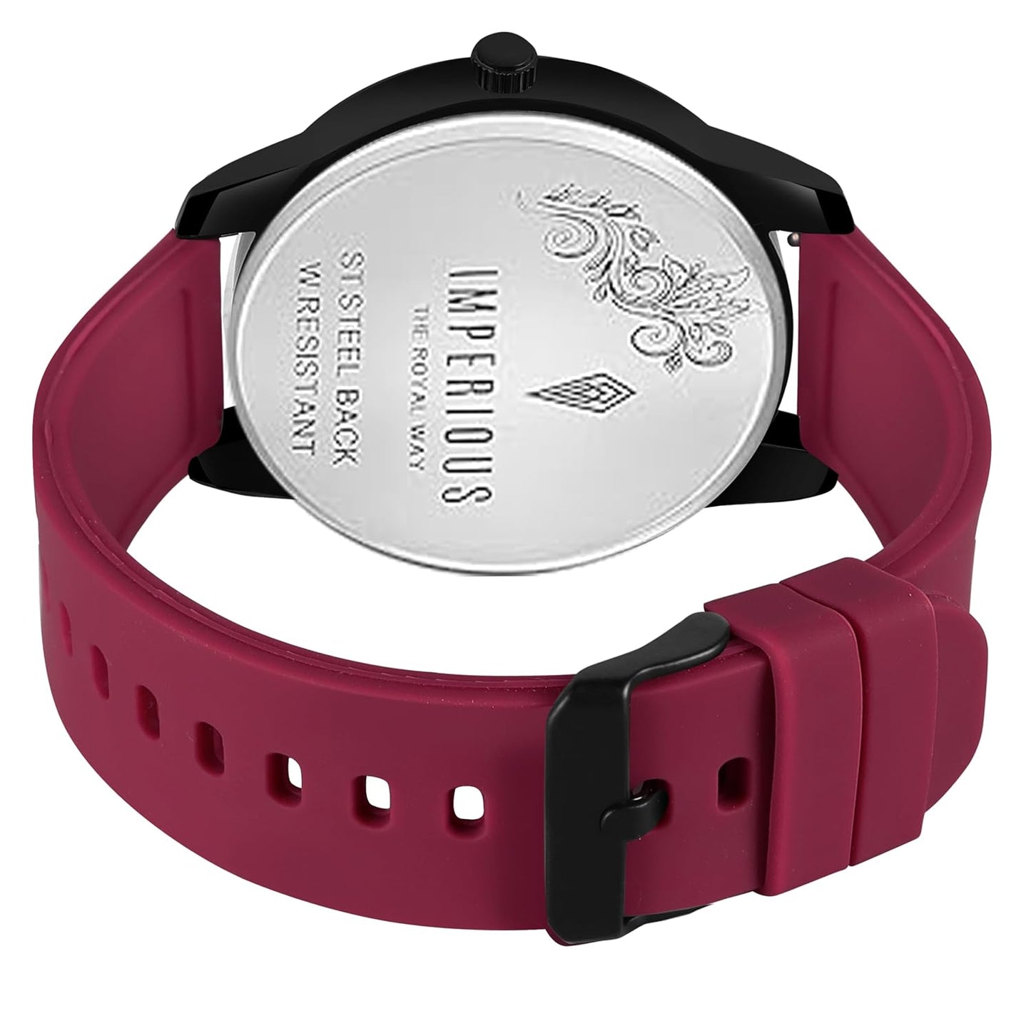 IMPERIOUS - THE ROYAL WAY Watches for Men Round Analogue Stainless Steel Dial Men Watch with Silicon Adjustable Strap Watches for Mens (Maroon)