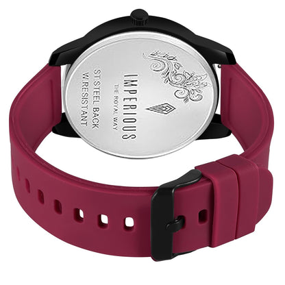 IMPERIOUS - THE ROYAL WAY Watches for Men Round Analogue Stainless Steel Dial Men Watch with Silicon Adjustable Strap Watches for Mens (Maroon)