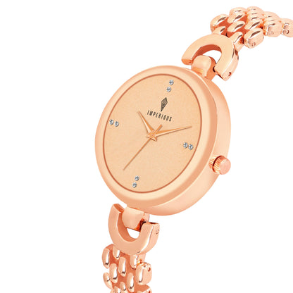 IMPERIOUS - THE ROYAL WAY Women's Round Dial Quartz Movement Studded Dial Watch | Analogue Quartz Movement Ladies Watch | Rose Gold