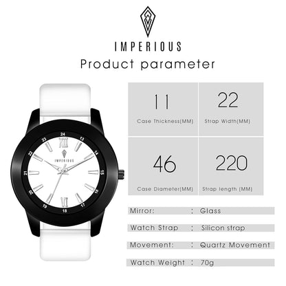 IMPERIOUS - THE ROYAL WAY Watches for Men Round Analogue Stainless Steel Dial Men Watch with Silicon Adjustable Strap Watches for Mens (White)