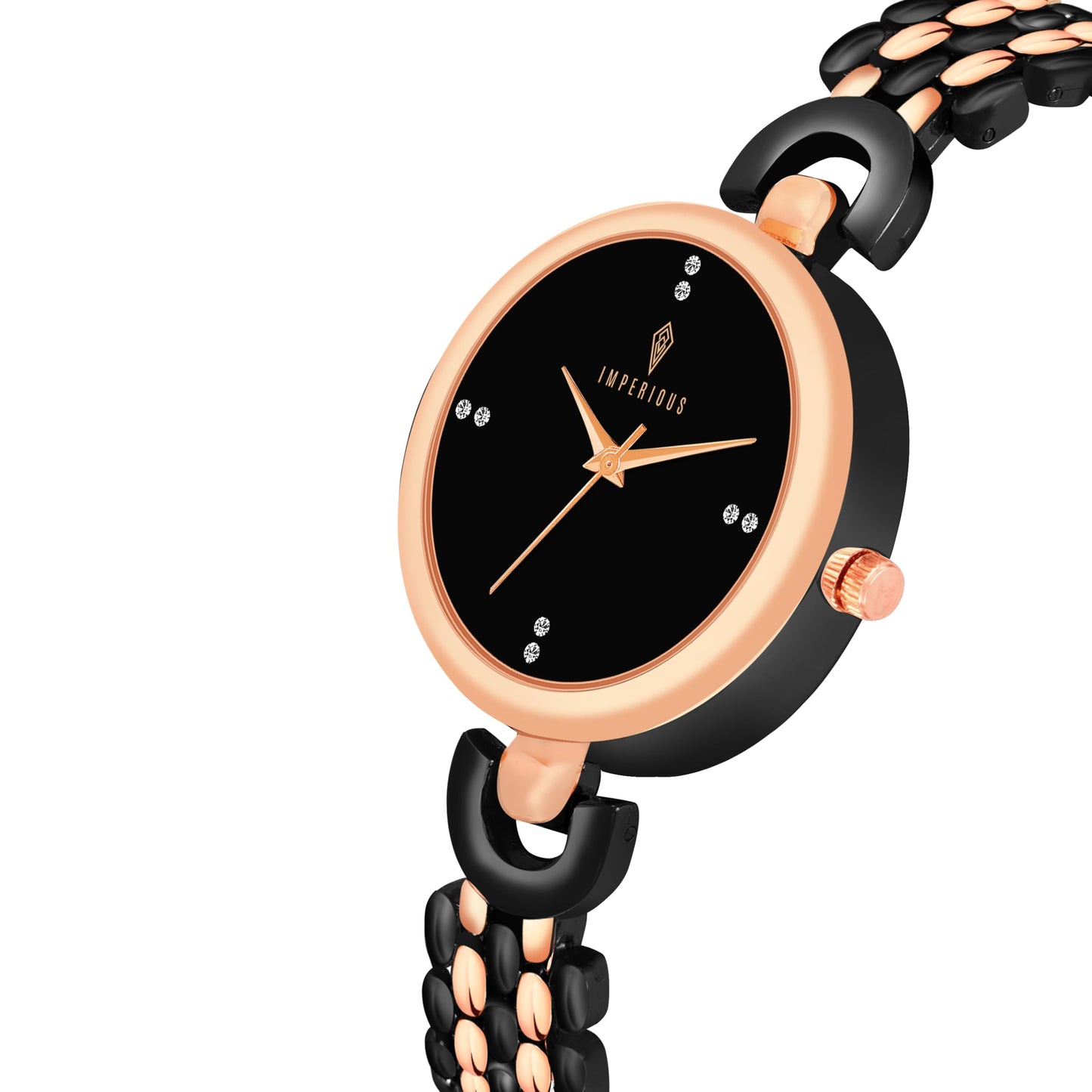 IMPERIOUS - THE ROYAL WAY Women's Round Dial Quartz Movement Studded Dial Watch | Analogue Quartz Movement Ladies Watch | Black