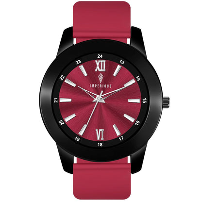 IMPERIOUS - THE ROYAL WAY Watches for Men Round Analogue Stainless Steel Dial Men Watch with Silicon Adjustable Strap Watches for Mens (Maroon)