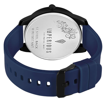 IMPERIOUS - THE ROYAL WAY Watches for Men Round Analogue Stainless Steel Dial Men Watch with Silicon Adjustable Strap Watches for Mens (Blue)