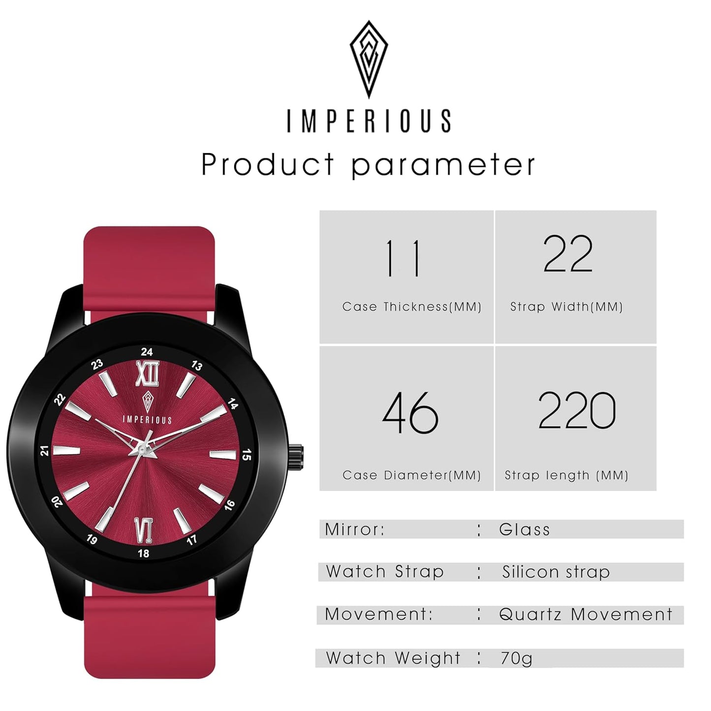 IMPERIOUS - THE ROYAL WAY Watches for Men Round Analogue Stainless Steel Dial Men Watch with Silicon Adjustable Strap Watches for Mens (Maroon)
