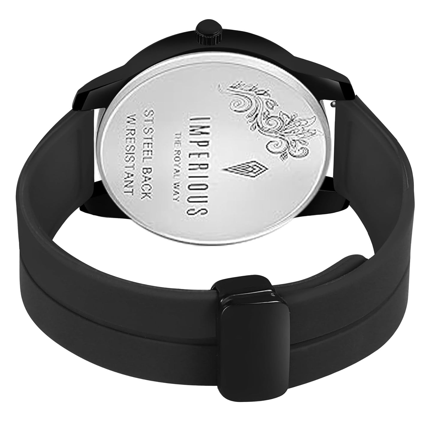 IMPERIOUS - THE ROYAL WAY Watches for Men Round Analogue Stainless Steel Dial Men Watch with Silicon Adjustable Magnetic Clasp Strap Watches for Mens (Black)