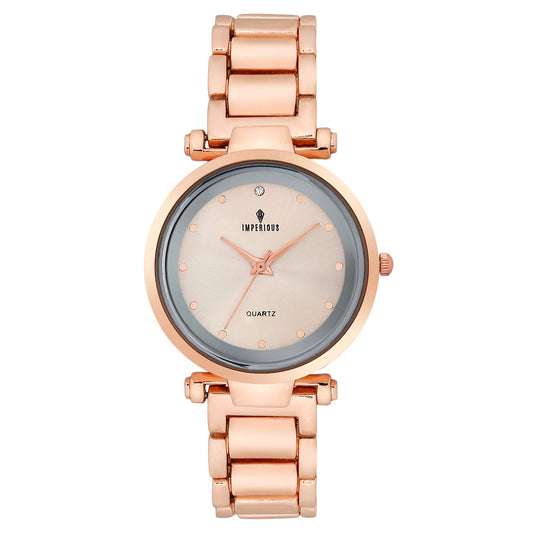 Imperious Round Dial Analouge Women's Wrist Watches-Gold