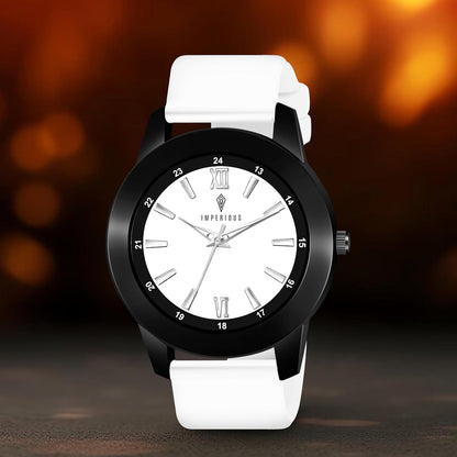 IMPERIOUS - THE ROYAL WAY Watches for Men Round Analogue Stainless Steel Dial Men Watch with Silicon Adjustable Strap Watches for Mens (White)