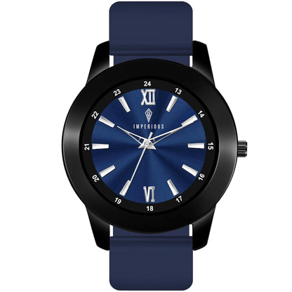 IMPERIOUS - THE ROYAL WAY Watches for Men Round Analogue Stainless Steel Dial Men Watch with Silicon Adjustable Strap Watches for Mens (Blue)