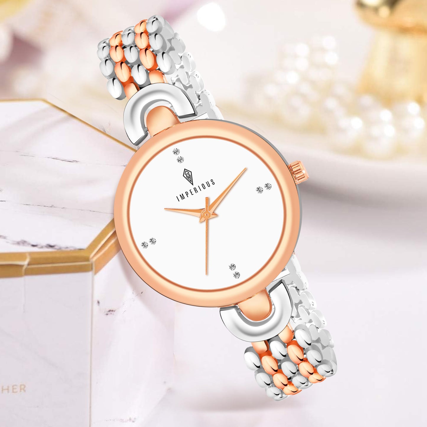 IMPERIOUS - THE ROYAL WAY Women's Round Dial Quartz Movement Studded Dial Watch | Analogue Quartz Movement Ladies Watch | Silver