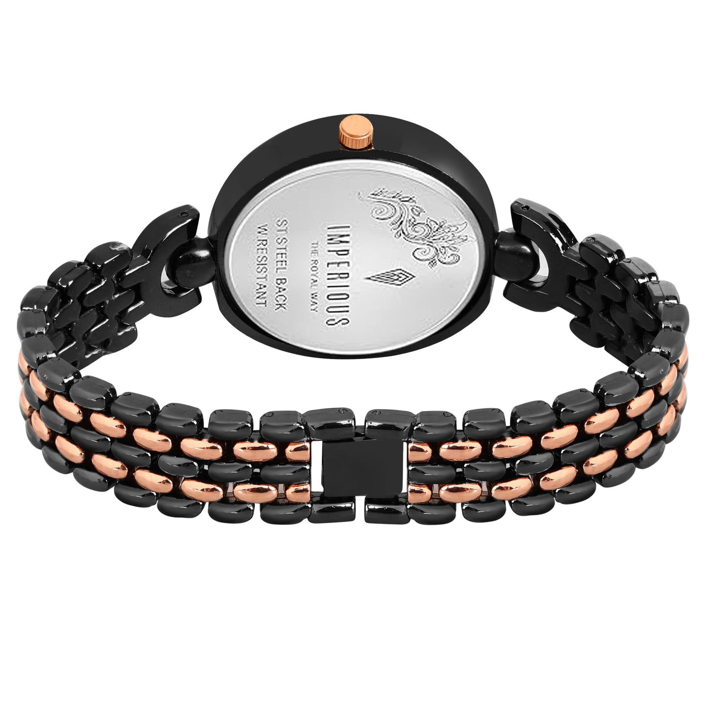 IMPERIOUS - THE ROYAL WAY Women's Round Dial Quartz Movement Studded Dial Watch | Analogue Quartz Movement Ladies Watch | Black