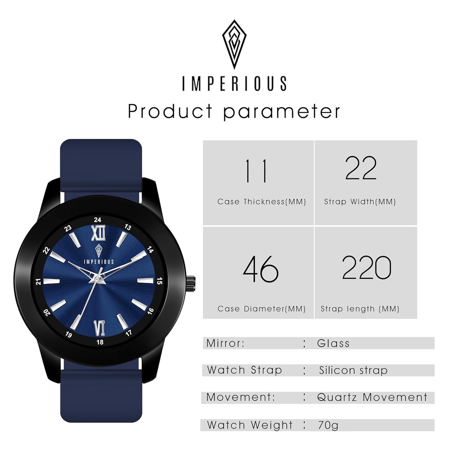 IMPERIOUS - THE ROYAL WAY Watches for Men Round Analogue Stainless Steel Dial Men Watch with Silicon Adjustable Strap Watches for Mens (Blue)