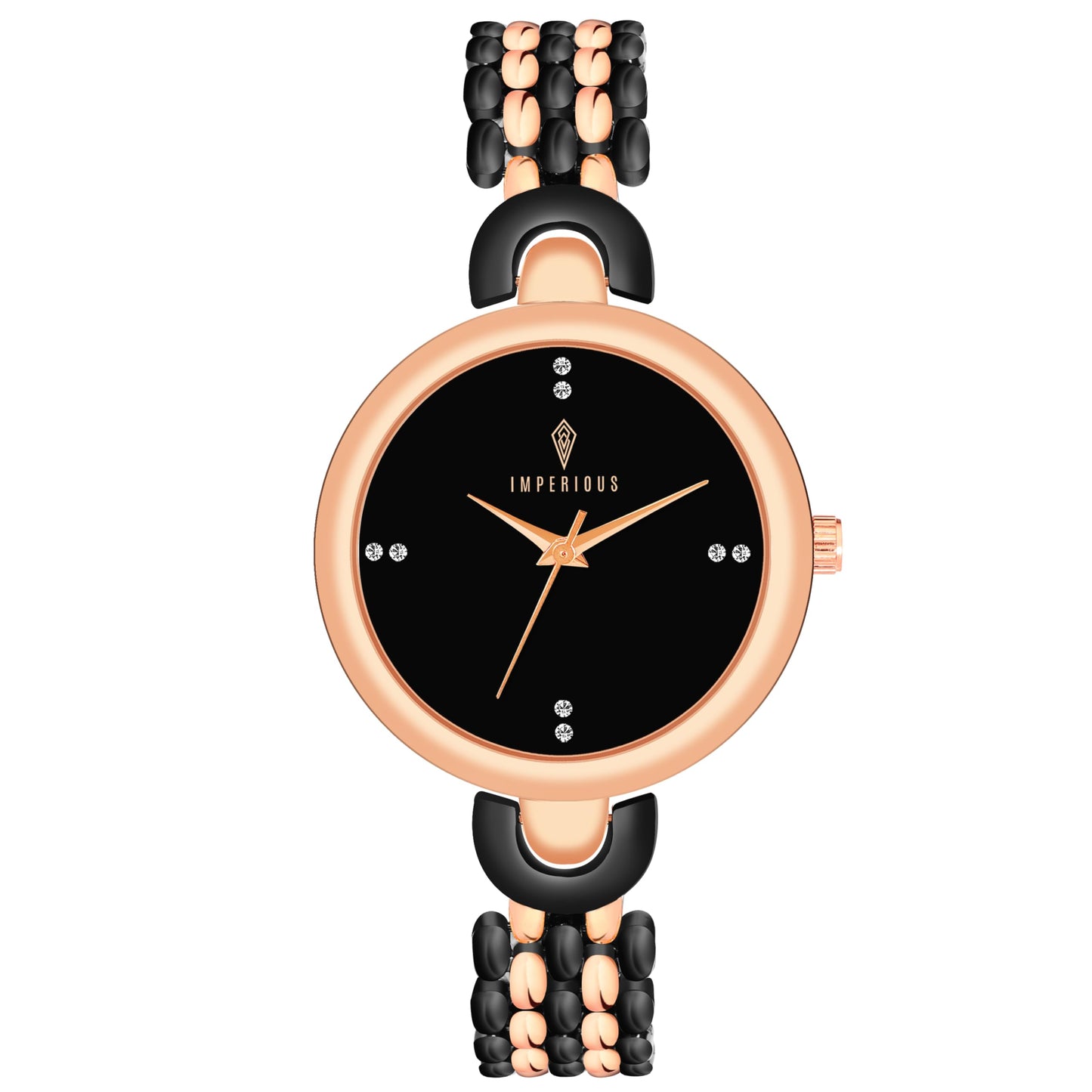 IMPERIOUS - THE ROYAL WAY Women's Round Dial Quartz Movement Studded Dial Watch | Analogue Quartz Movement Ladies Watch | Black