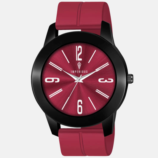 IMPERIOUS - THE ROYAL WAY Watches for Men Round Analogue Stainless Steel Dial Men Watch with Silicon Adjustable Magnetic Clasp Strap Watches for Mens (Maroon)