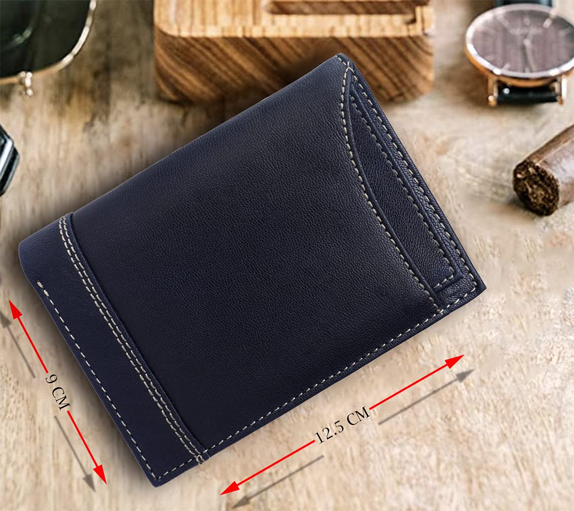 RFID Protected Genuine Leather Wallet for Men (Navy)