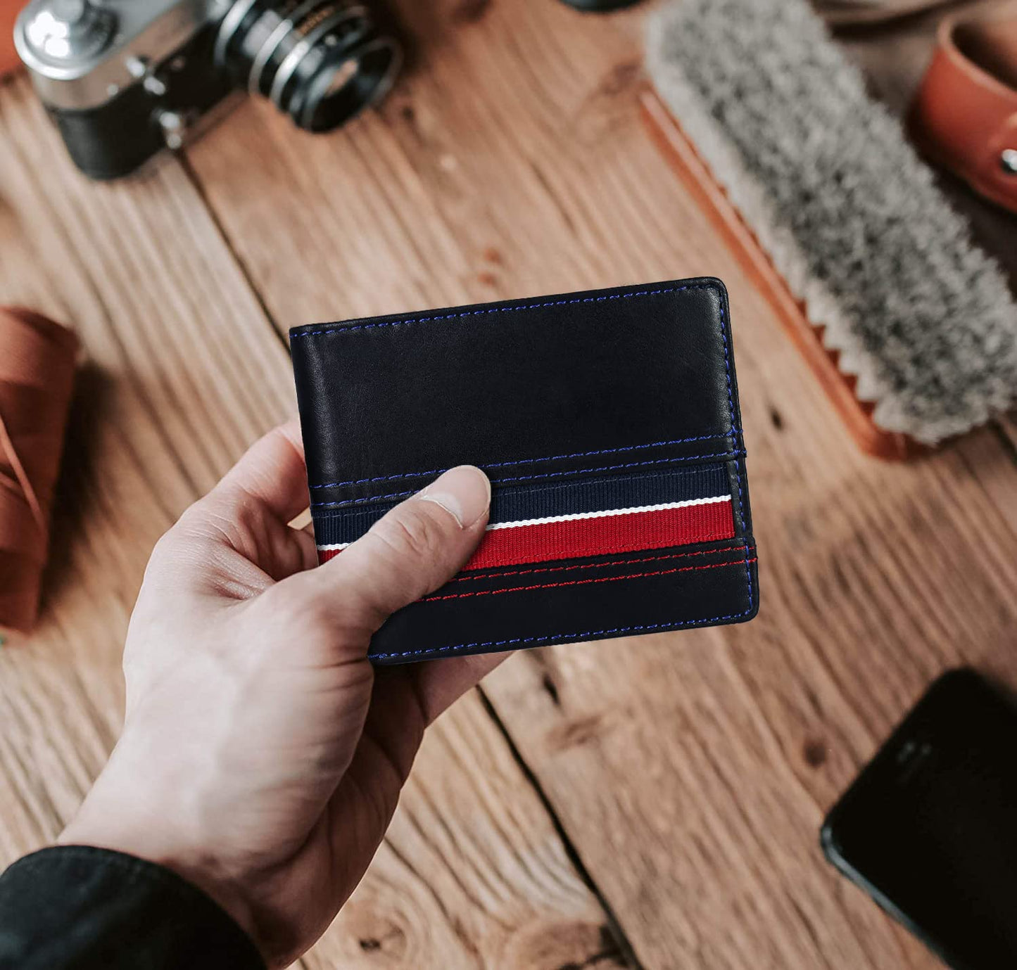 Men's Genuine Leather RFID Blocking Wallet(Black)