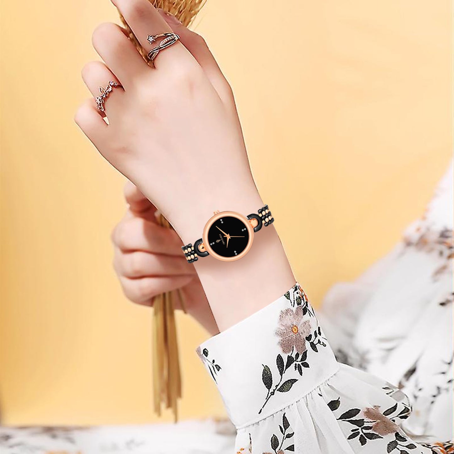 IMPERIOUS - THE ROYAL WAY Women's Round Dial Quartz Movement Studded Dial Watch | Analogue Quartz Movement Ladies Watch | Black