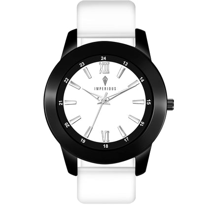 IMPERIOUS - THE ROYAL WAY Watches for Men Round Analogue Stainless Steel Dial Men Watch with Silicon Adjustable Strap Watches for Mens (White)