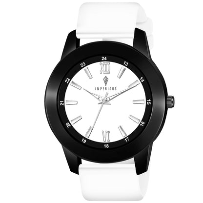 IMPERIOUS - THE ROYAL WAY Watches for Men Round Analogue Stainless Steel Dial Men Watch with Silicon Adjustable Strap Watches for Mens (White)
