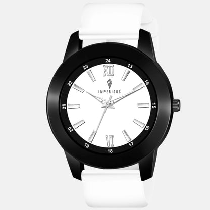 IMPERIOUS - THE ROYAL WAY Watches for Men Round Analogue Stainless Steel Dial Men Watch with Silicon Adjustable Strap Watches for Mens (White)