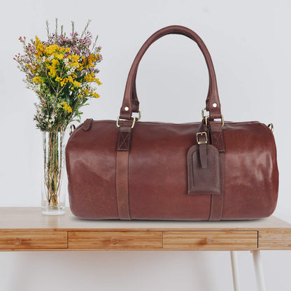Pure Leather Duffel Bag - Travel Luggage, cross training bag (Brown)
