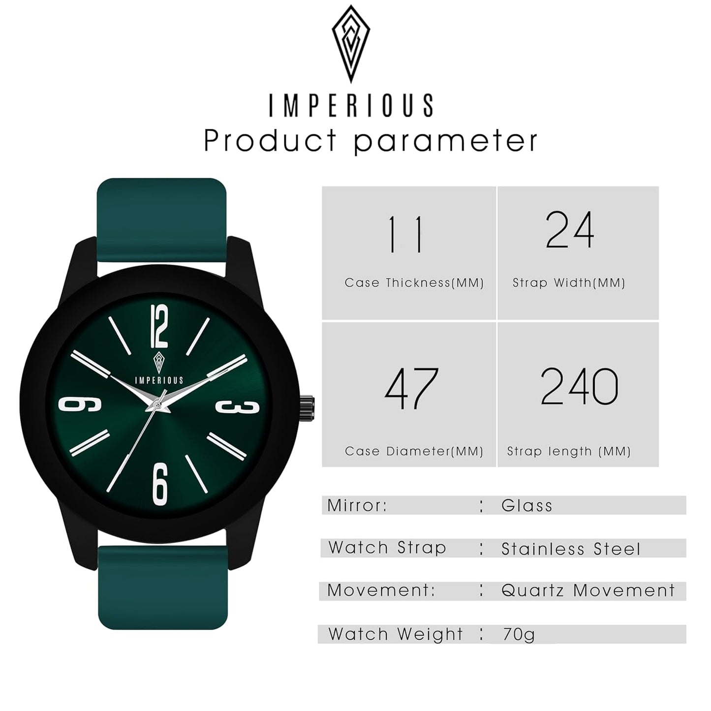 IMPERIOUS - THE ROYAL WAY Watches for Men Round Analogue Stainless Steel Dial Men Watch with Silicon Adjustable Strap Watches for Boys