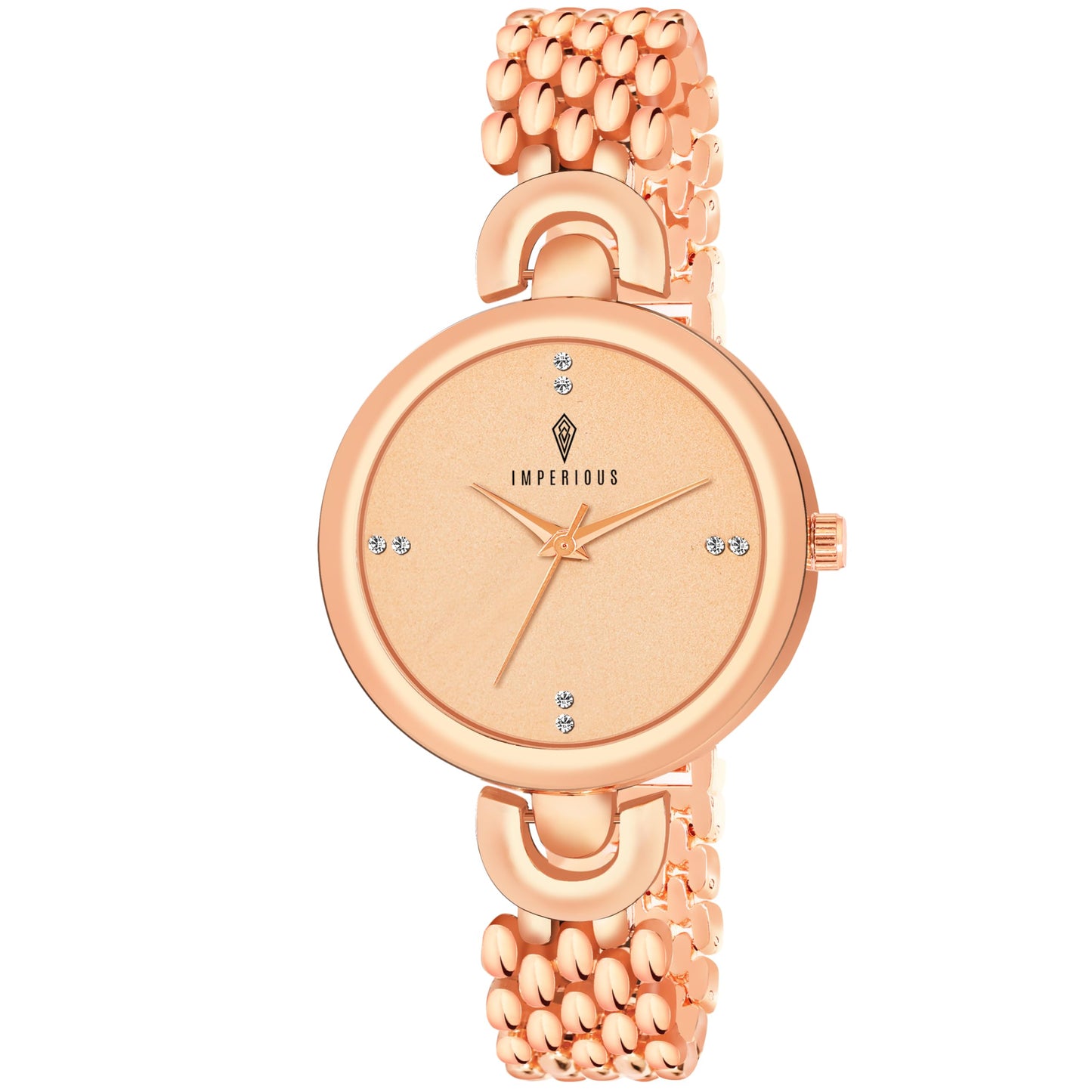 IMPERIOUS - THE ROYAL WAY Women's Round Dial Quartz Movement Studded Dial Watch | Analogue Quartz Movement Ladies Watch | Rose Gold