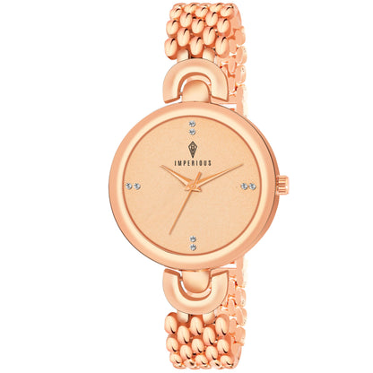 IMPERIOUS - THE ROYAL WAY Women's Round Dial Quartz Movement Studded Dial Watch | Analogue Quartz Movement Ladies Watch | Rose Gold