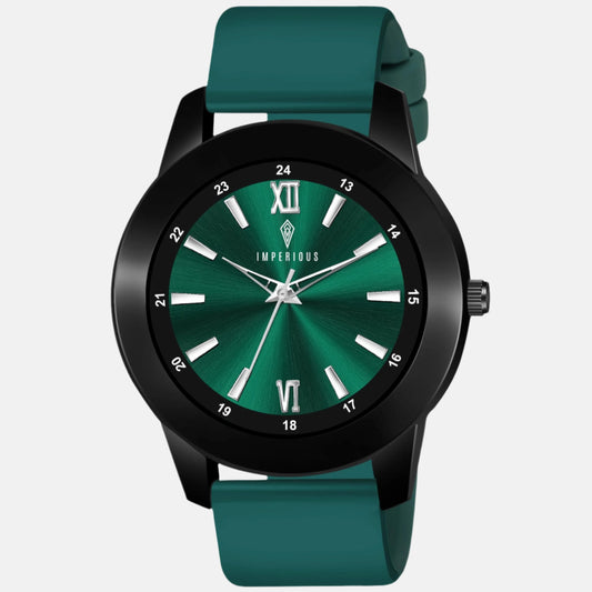 IMPERIOUS - THE ROYAL WAY Watches for Men Round Analogue Stainless Steel Dial Men Watch with Silicon Adjustable Strap Watches for Mens (Green)