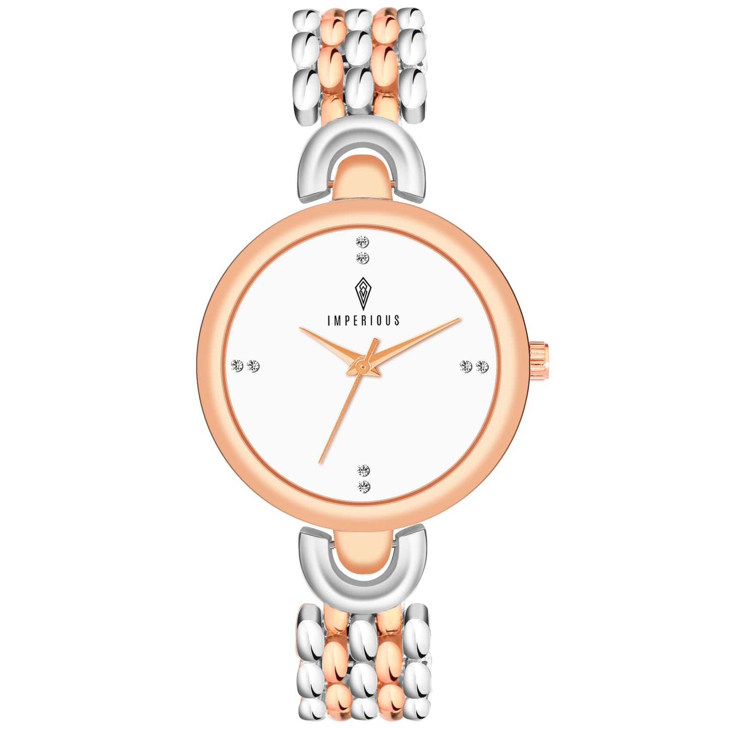 IMPERIOUS - THE ROYAL WAY Women's Round Dial Quartz Movement Studded Dial Watch | Analogue Quartz Movement Ladies Watch | Silver