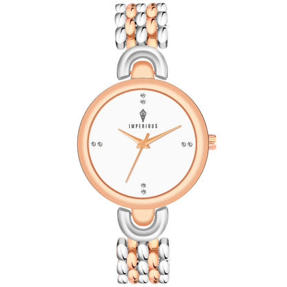 IMPERIOUS - THE ROYAL WAY Women's Round Dial Quartz Movement Studded Dial Watch | Analogue Quartz Movement Ladies Watch | Silver