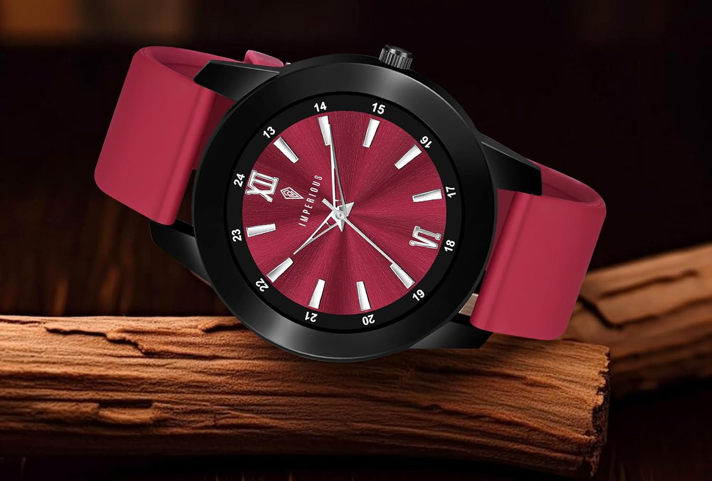 IMPERIOUS - THE ROYAL WAY Watches for Men Round Analogue Stainless Steel Dial Men Watch with Silicon Adjustable Strap Watches for Mens (Maroon)