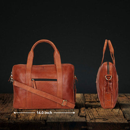 Pure Leather Office Briefcase Messenger Laptop Bag (Brown - 16 inch )