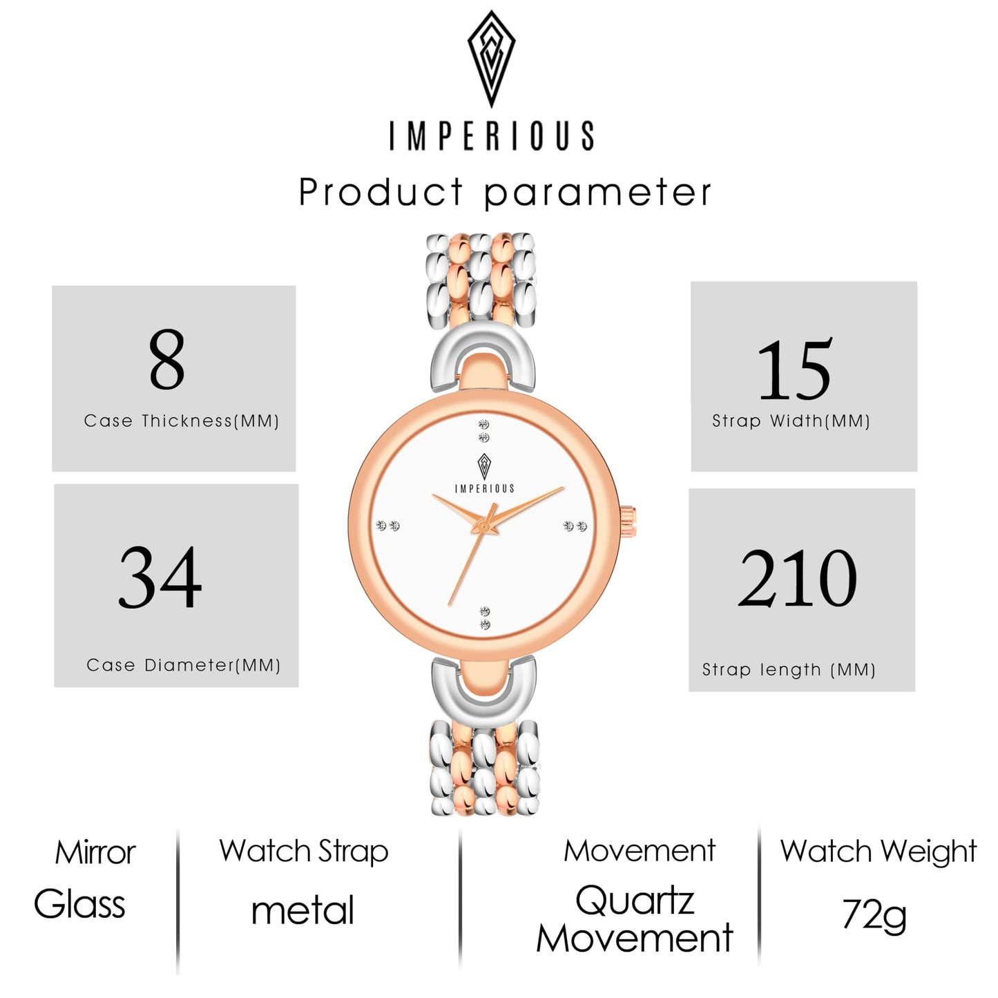 IMPERIOUS - THE ROYAL WAY Women's Round Dial Quartz Movement Studded Dial Watch | Analogue Quartz Movement Ladies Watch | Silver