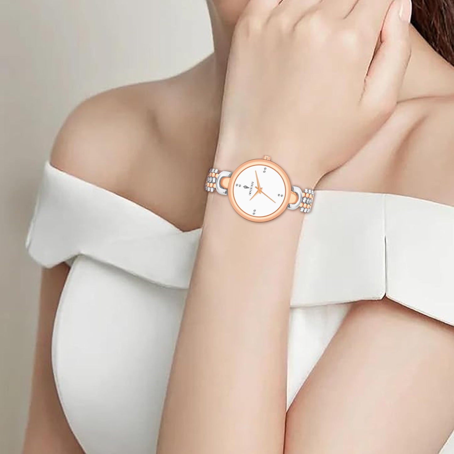 IMPERIOUS - THE ROYAL WAY Women's Round Dial Quartz Movement Studded Dial Watch | Analogue Quartz Movement Ladies Watch | Silver