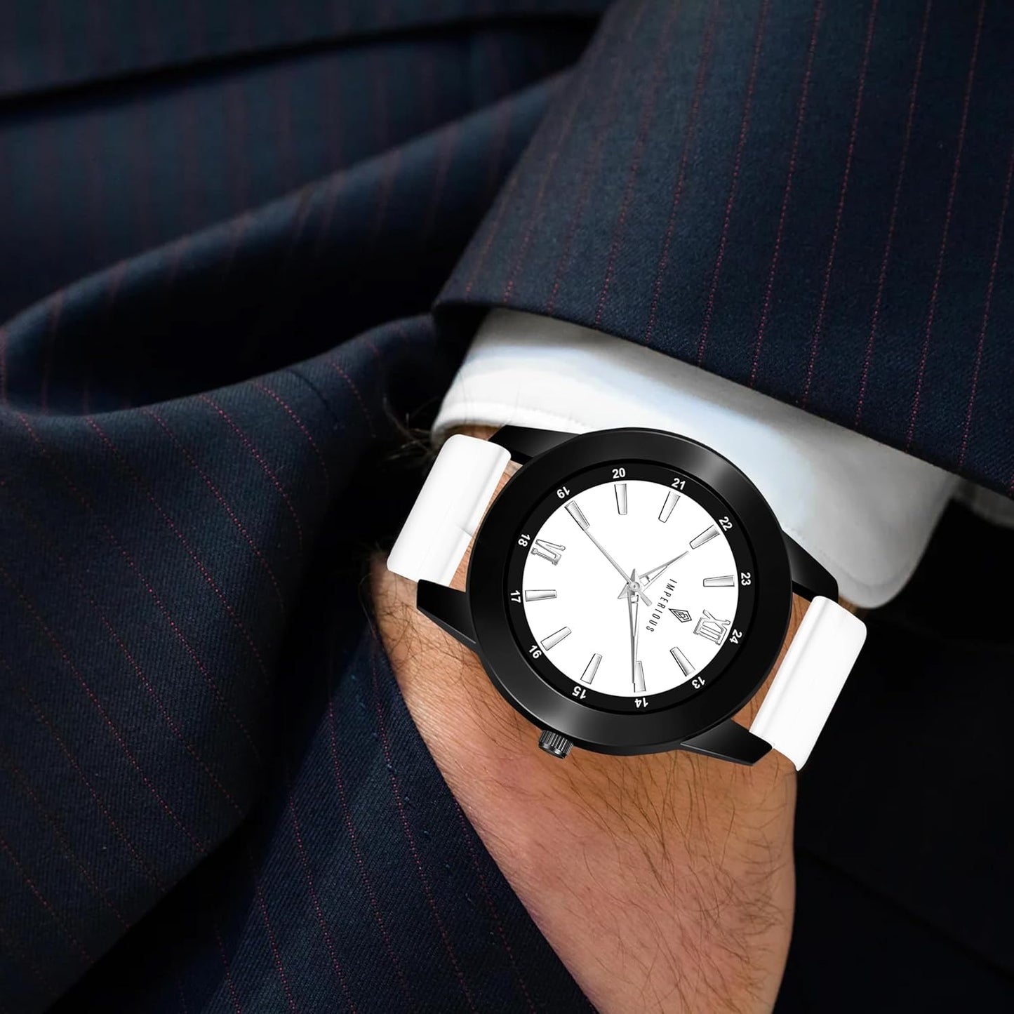 IMPERIOUS - THE ROYAL WAY Watches for Men Round Analogue Stainless Steel Dial Men Watch with Silicon Adjustable Strap Watches for Mens (White)