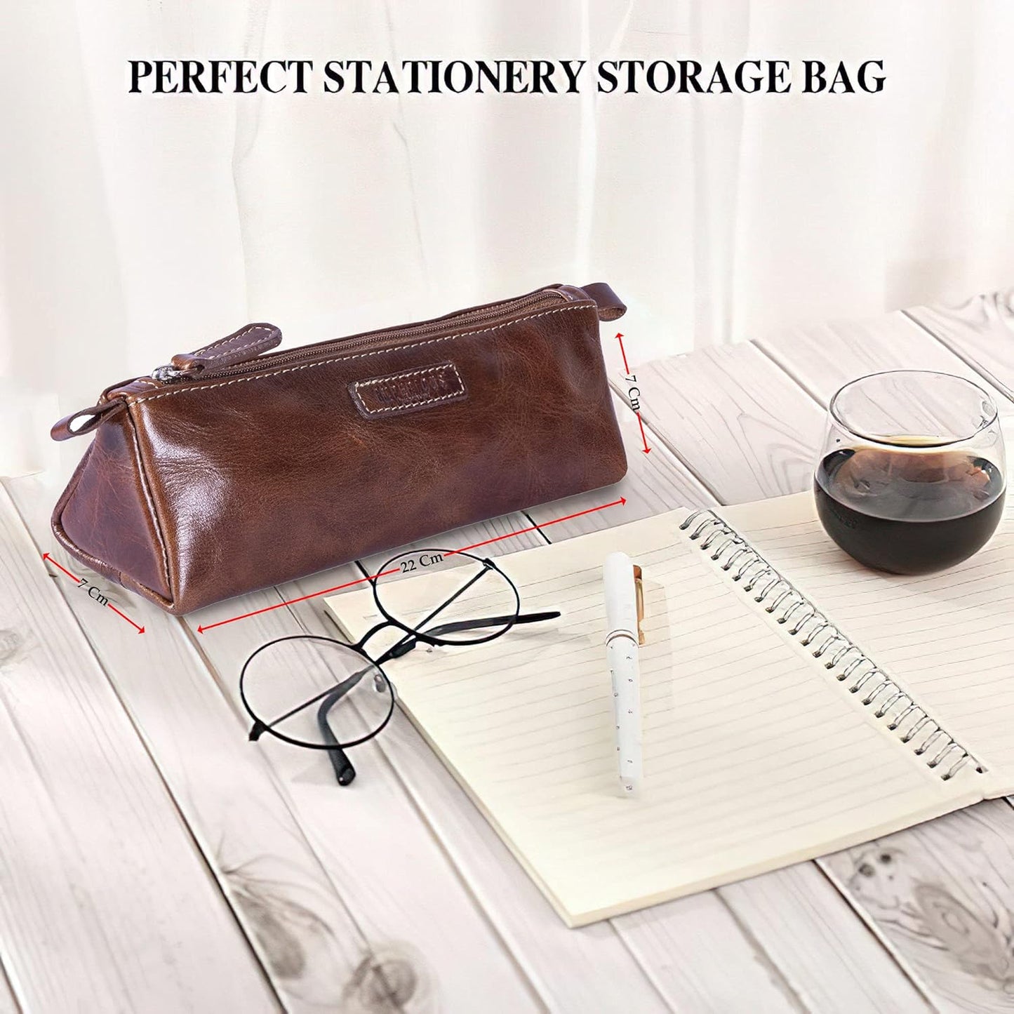 Leather Pencil Case Holder (Brown)