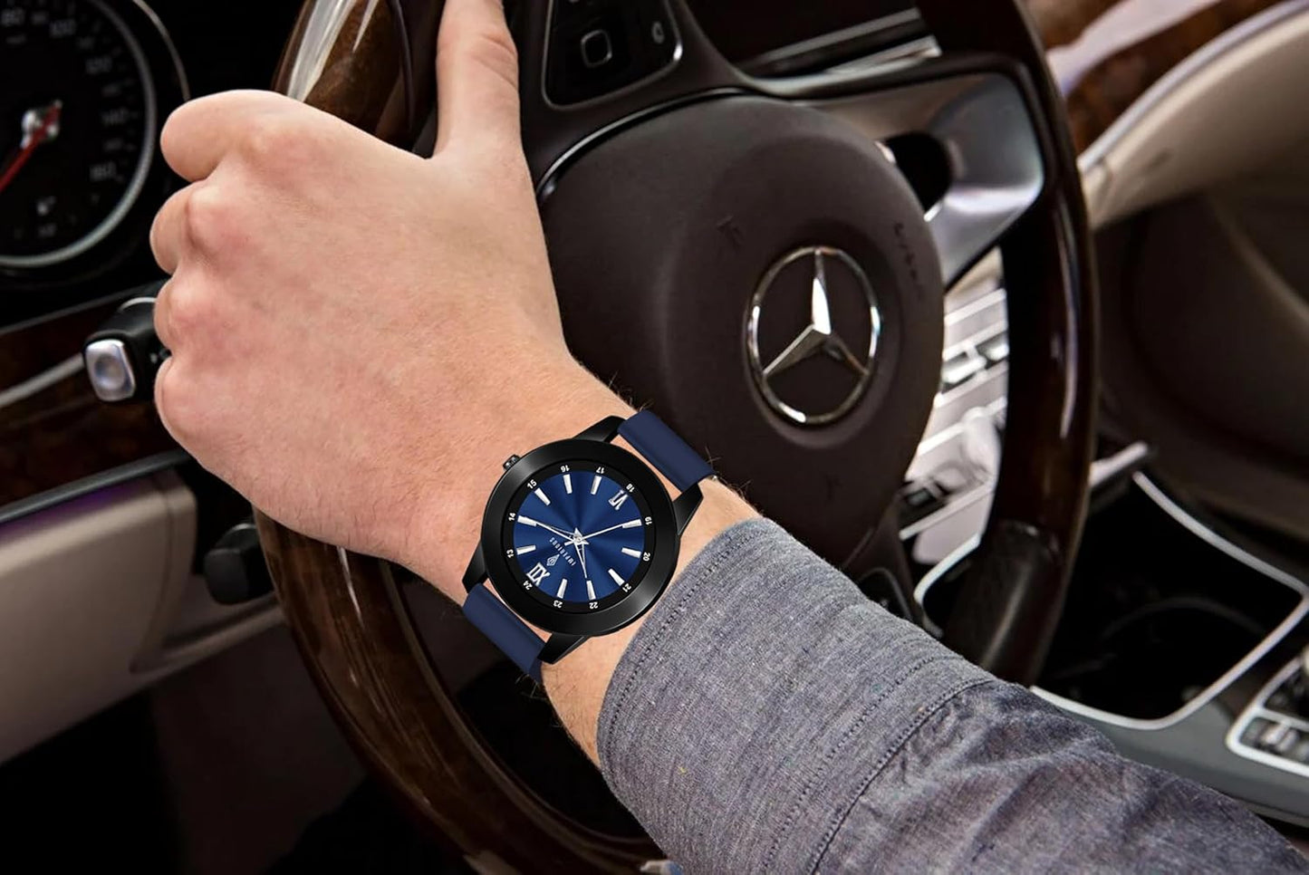 IMPERIOUS - THE ROYAL WAY Watches for Men Round Analogue Stainless Steel Dial Men Watch with Silicon Adjustable Strap Watches for Mens (Blue)