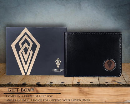 Men's Genuine Leather Bi-Fold RFID Wallet (Black)