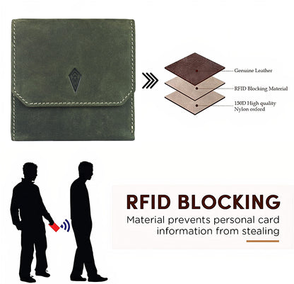 Unisex Leather Wallet, 8 Card Holder Slots, Slim Wallet (Battle Green)