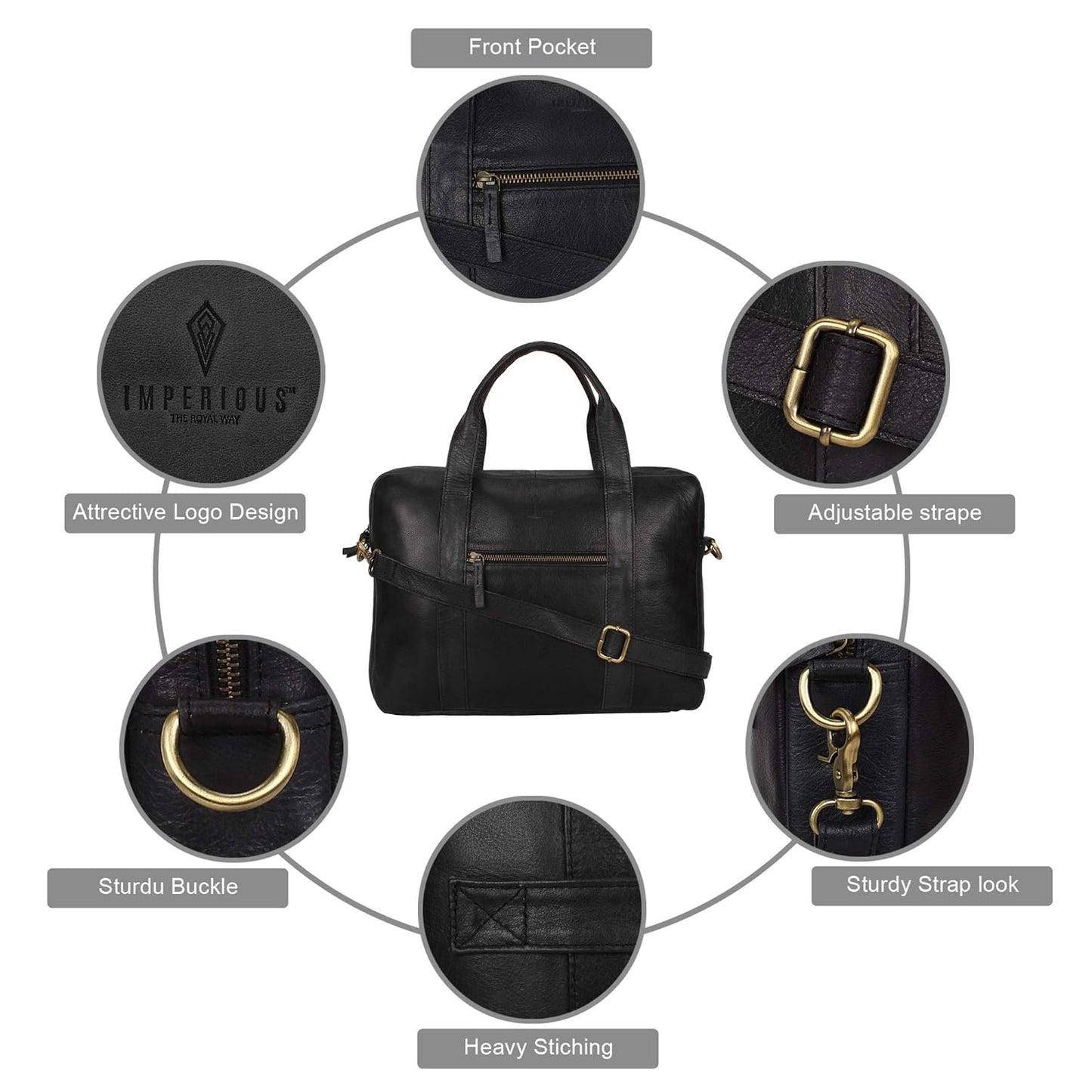 Pure Leather Laptop Messanger Bag (Black - 14 inch)