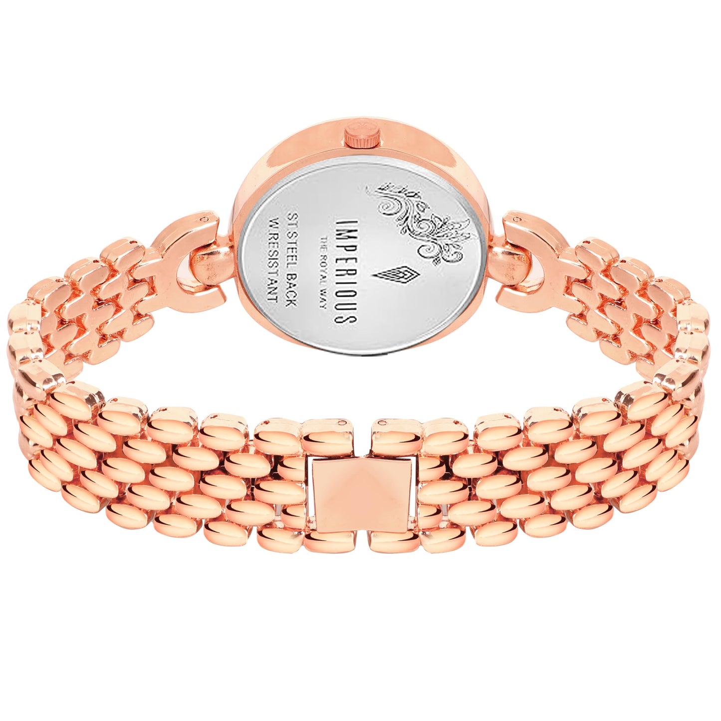 IMPERIOUS - THE ROYAL WAY Women's Round Dial Quartz Movement Studded Dial Watch | Analogue Quartz Movement Ladies Watch | Rose Gold