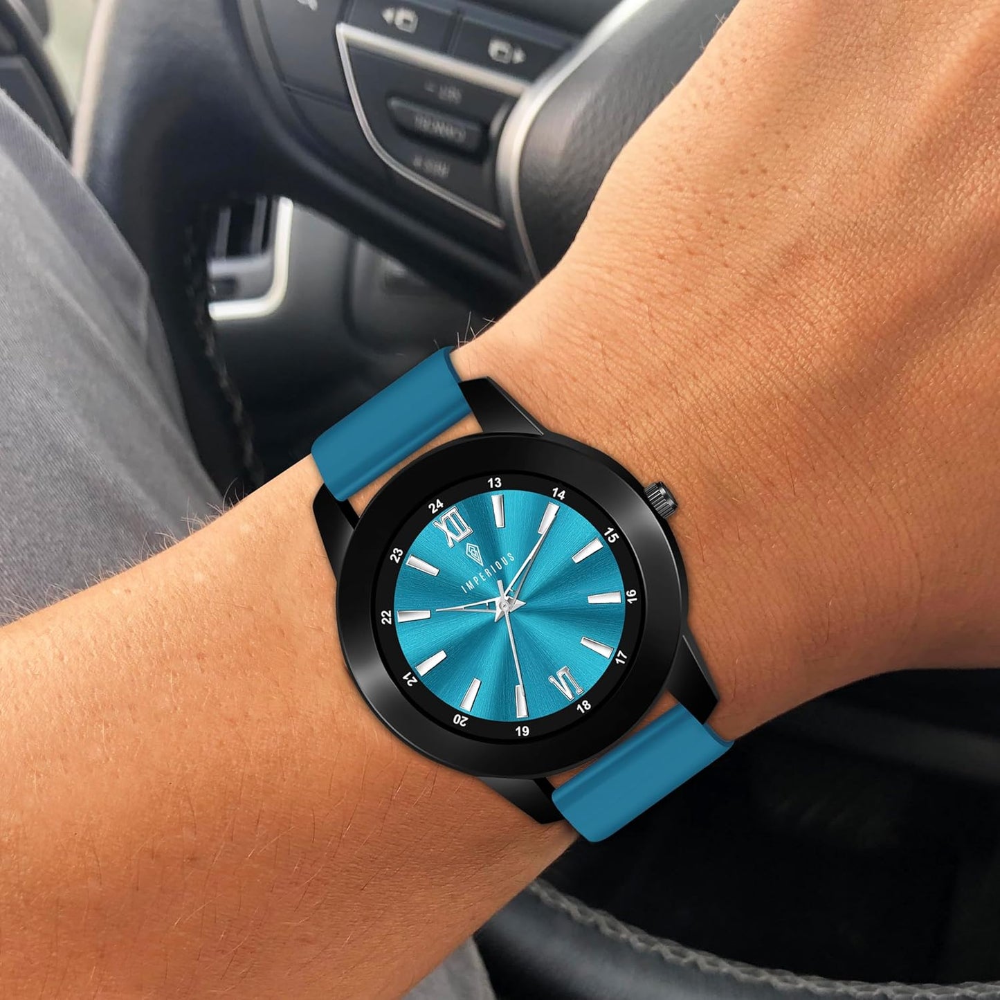 IMPERIOUS - THE ROYAL WAY Watches for Men Round Analogue Stainless Steel Dial Men Watch with Silicon Adjustable Strap Watches for Mens (Sea Green)